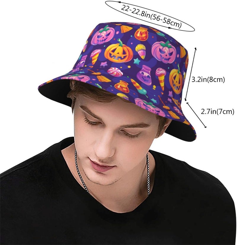 YFBXHSN Cartoon Pumpkin Halloween Bucket Hat Pumpkin Hat Ghost Cap Outdoor for Men Women Beach, Golf, Fishing Hat - Image 3